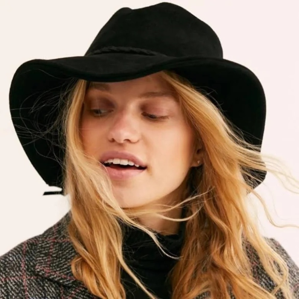 Free People Black Wide-Brim Hat